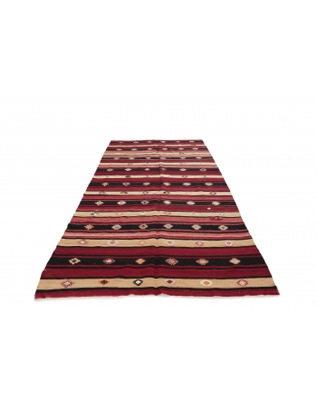 Vintage Striped Turkish Kilim Rug - 5`10" x 11`5"