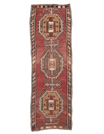 Vintage Decorative Turkish Kilim Rug - 4`10" x 13`0"