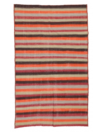 Striped Vintage Kilim Runner - 5`10" x 9`4"