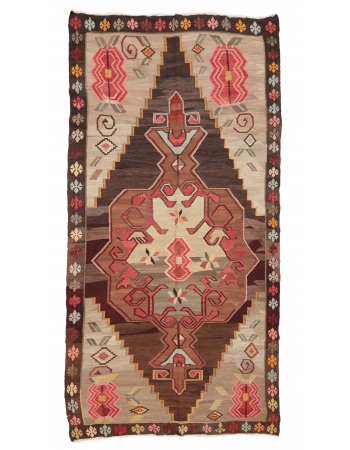 Vintage Turkish Kars Kilim Rug - 6`5" x 12`1"