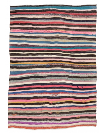 Colorful Striped Vintage Rag Rug - 6`11" x 9`10"