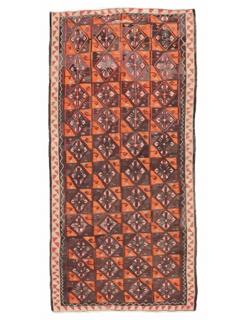 Handwoven Vintage Turkish Kilim Rug - 4`11" x 9`7"