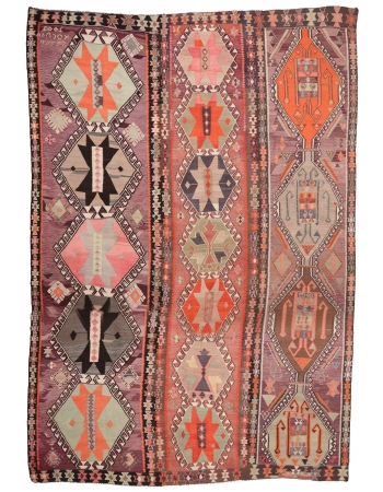 Oversized Unique Vintage Turkish Kilim Rug - 12`8" x 17`11"