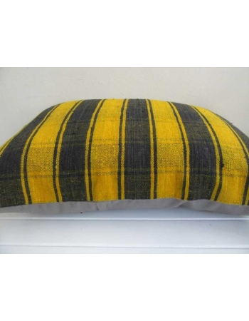 Yellow and black striped vintage klilim pillow
