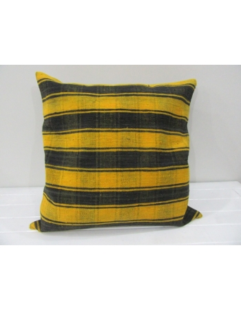 Vintage Decorative Black and Yellow Striped kilim pillow cover