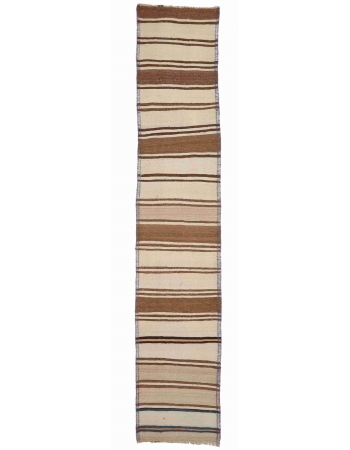 Striped Vintage Natural Kilim Runner - 2`6" x 11`9"