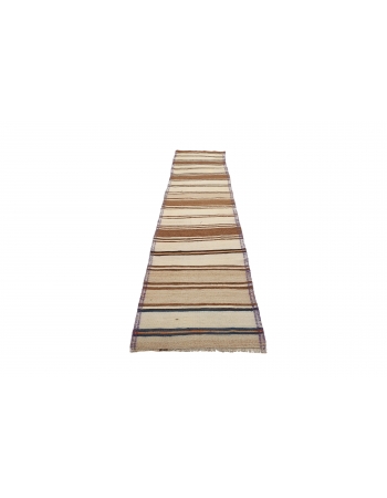 Striped Vintage Natural Kilim Runner - 2`6" x 11`9"