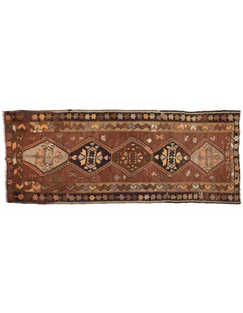 Vintage Decorative Turkish Kars Kilim Rug - 5`11" x 13`10"