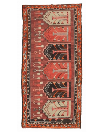 Unique Vintage Kars Kilim Rug - 4`8" x 11`4"