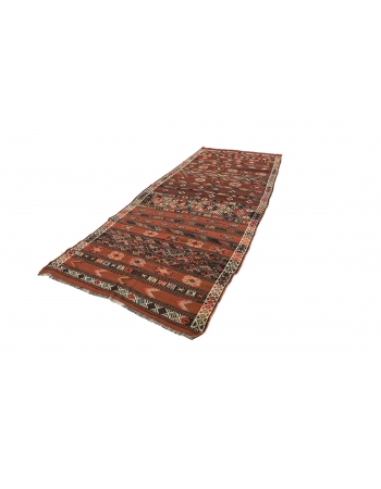 Embroidered Vintage Turkish Kilim Rug - 4`6" x 10`10"