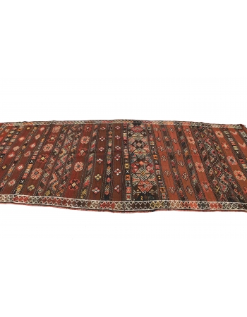 Embroidered Vintage Turkish Kilim Rug - 4`6" x 10`10"