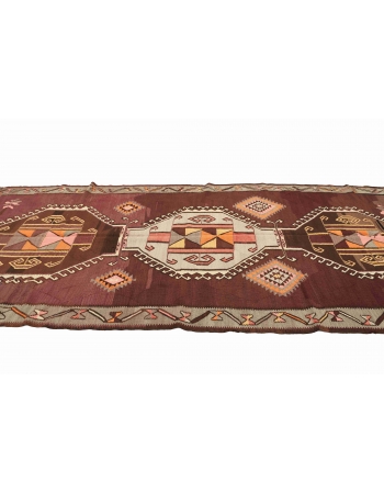 Unique Vintage Turkish Kars Kilim Rug - 5`3" x 13`0"