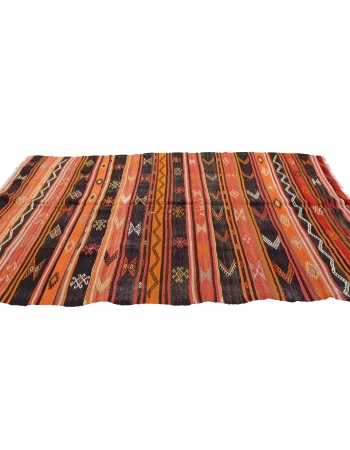 Embroidered Vintage Turkish Kilim Rug - 5`7" x 10`4"