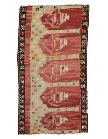 Vintage Turkish Prayer Kilim Rug - 5`3" x 9`6"