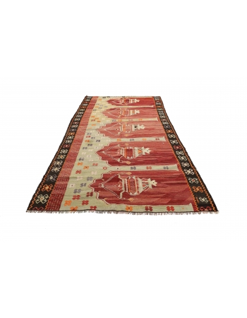 Vintage Turkish Prayer Kilim Rug - 5`3" x 9`6"