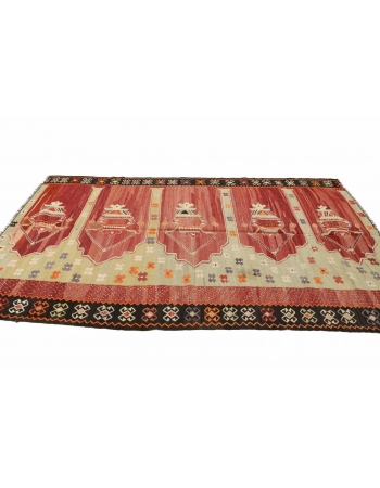 Vintage Turkish Prayer Kilim Rug - 5`3" x 9`6"