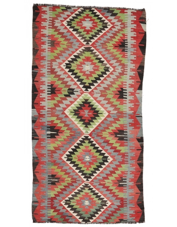 Vintage Turkish Wool Kilim Rug - 5`0" x 9`10"