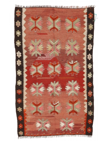 Vintage Small Turkish Kars Kilim Rug - 3`9" x 5`4"