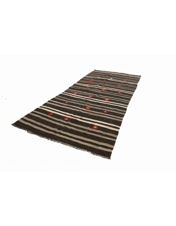 Striped Vintage Goat Hair Kilim Rug - 5`9" x 10`10"