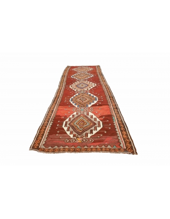 Vintage Turkish Kars Kilim Rug - 4`9" x 14`9"