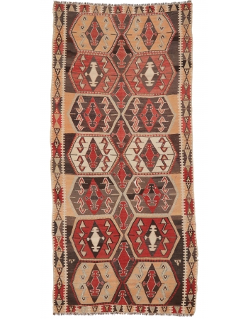 Vintage Decorative Turkish Kilim Rug - 5`1" x 11`2"