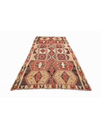 Vintage Decorative Turkish Kilim Rug - 5`1" x 11`2"