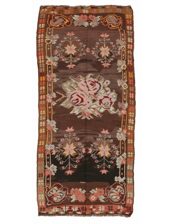 Floral Vintage Kars Kilim Rug - 4`7" x 10`0"