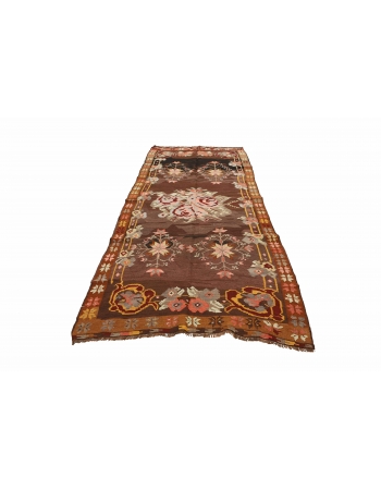 Floral Vintage Kars Kilim Rug - 4`7" x 10`0"