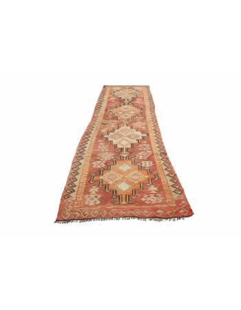 Vintage Turkish Kars Kilim Runner - 3`7" x 11`0"