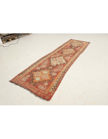 Vintage Turkish Kars Kilim Runner - 3`7" x 11`0"