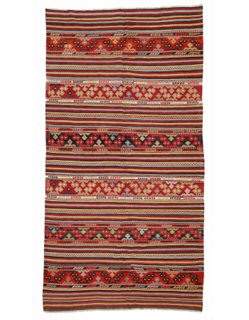 Embroidered Vintage Turkish Kilim Rug - 5`11" x 10`6"