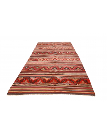 Embroidered Vintage Turkish Kilim Rug - 5`11" x 10`6"