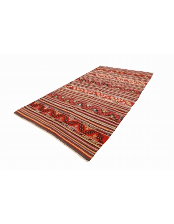 Embroidered Vintage Turkish Kilim Rug - 5`11" x 10`6"