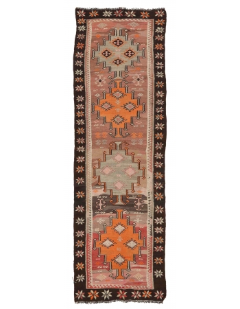 Vintage Decorative Kars Kilim Runner - 3`8" x 10`2"