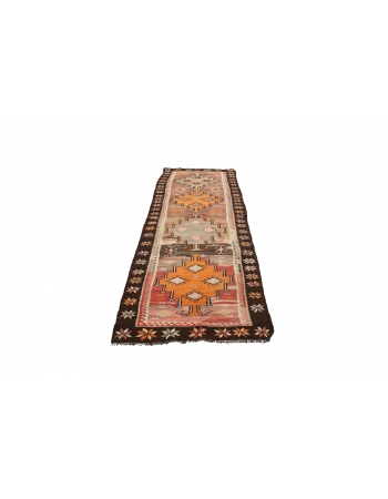 Vintage Decorative Kars Kilim Runner - 3`8" x 10`2"