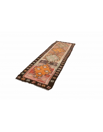 Vintage Decorative Kars Kilim Runner - 3`8" x 10`2"