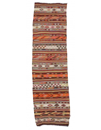 Embroidered Vintage Kilim Runner - 2`11" x 11`4"