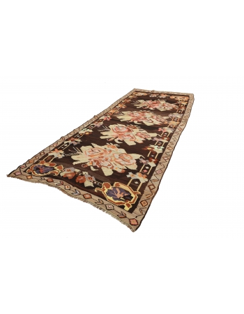 Floral Vintage Turkish Kars Kilim Rug - 5`3" x 12`6"