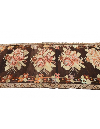 Floral Vintage Turkish Kars Kilim Rug - 5`3" x 12`6"