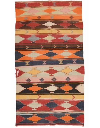 Unique Vintage Turkish Kilim Rug - 5`11" x 11`4"