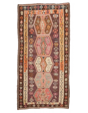 Unique Vintage Turkish Kilim Rug - 6`3" x 11`11"