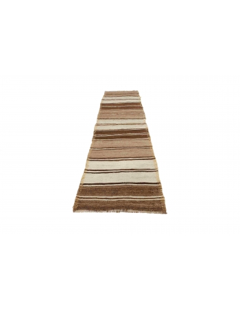 Brown Vintage Natural Kilim Runner - 2`7" x 12`3"