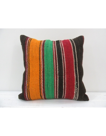 Vintage handmade orange, green and red striped Turkish kilim pillow cover