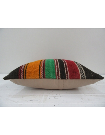 Vintage handmade orange, green and red striped Turkish kilim pillow cover