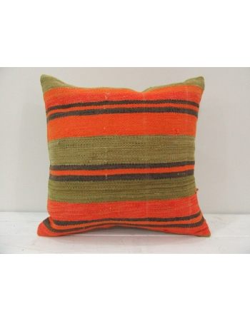 Vintage handmade orange and black striped Turkish kilim pillow cover