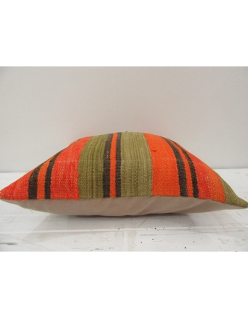 Vintage handmade orange and black striped Turkish kilim pillow cover