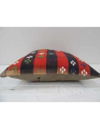 Vintage Handwoven Red and Navy Blue Turkish Kilim Pillow cover