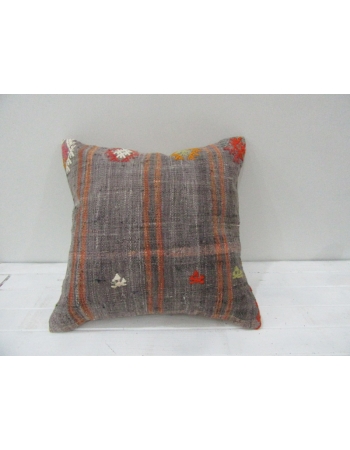 Vintage Handwoven Orange Striped Gray Turkish Kilim Pillow cover