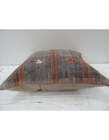 Vintage Handwoven Orange Striped Gray Turkish Kilim Pillow cover