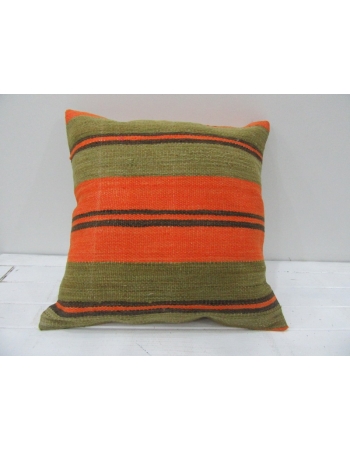 Vintage Orange and Green Striped Decorative Turkish Kilim Pillow Cover